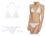 MISSONI White Mesh trimmed metallic crochet knit triangle bikini sz 44IT