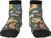[YANYU] Corgi Floral Flowers Print Workout Everyday Socks For Men And Women All Seasons Comfortable Adult Socks