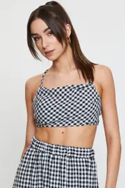 Check Singlet Top Sleeveless Crop - Size S, Women's Cami