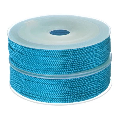 2pcs Twisted Nylon Twine Thread Bead Cord 1.5mm 20M/65 Feet String, Bright Blue