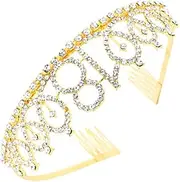 [WOONEKY] Number Crown Alloy Birthday Crown Rhinestone Gold 18 Year Old Celebration Accessory