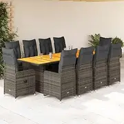 Patio Furniture Sets 11 Piece Garden Bistro Set with Cushions Grey Poly Rattan