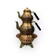 Teapot Set Embroidered Copper, Turkish Double Tea Kettle Ottoman Heating Plata