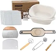 11inch Oval Pulp Bread Proofing Basket Set 2 Sourdough Banneton w/Silicone Baking Mat 30pcs Disposable Non-woven Liners Bread Lame Dough Whisk Flour Sieve Bowl Scraper Dough Cutter