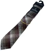 Pierre Cardin Silver Brown Checkered Business Tie Pocket Square And Chain Set