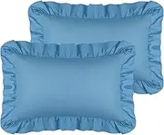 uxcell Single Layer Ruffled Pillowcase Standard Set of 2 with Envelope Closure, Birthday Gifts for Friends Blue Queen (51x76cm)