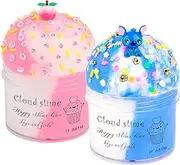 2 Pack Cloud Slime Kit with Blue Cake and Pink Peachybbies Charms, Scented DIY Slime Supplies for Girls and Boys, Stress Relief Toy for Kids Education, Party Favor, Gift and Birthday