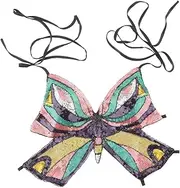 [Hellery] Butterfly Sequin Bandage Bra Crop Top for Dance Events, Black, size