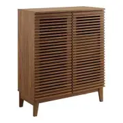 Modway Render 17" Modern Wood Bar Cabinet with 2 Soft-Close Drawers in Walnut