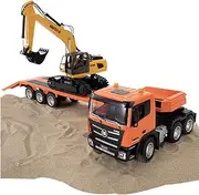 Wheelfun 1:18 Huina 1319 RC Tractor Truck Remote Control Excavator with Flatbed Trailer