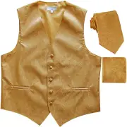 New Men's formal Slim Fit Tuxedo vest Waistcoat_necktie & hankie paisley Gold