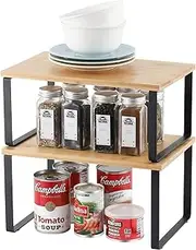2 Pack Cabinet Shelf Organizers, Kitchen Spice Racks, Kitchen Shelves for Cabinet, Expandable and Stackable Counter Cupboard Organiser, Storage Rack for Bathroom, Kitchen, Laundry Room Black