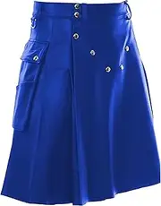 Mens PU Faux Leather Kilts Scottish Style Sport Utility Kilts Vintage Goth Solid Color Pleated Skirts with Pockets