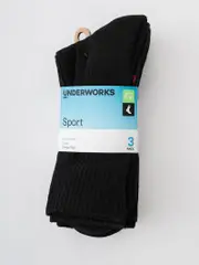 Underworks 3pk Socks Crew Black