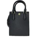 【TORY BURCH】TORY BURCH BLAKE MINI SHOPPER 立體LOGO荔枝紋皮革手提斜背包 黑(母親節)