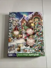 Springbok 500 Piece Jigsaw Puzzle -- Gnome Village Christmas Theme *NEW SEALED*