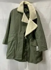NWT ASOS Womens Green Pockets Long Sleeve Borg Collar Parka Coat Size 10
