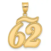 14k Yellow Gold Brushed Border Script Number 62 Pendant
