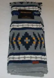 NWT Pendleton Gray/Navy/Gold/Ivory TRAIL RIDGE Sherpa Throw Blanket 50" x 70"