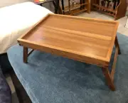 Wooden Breakfast Tray Folding Legs Acacia Bed Table For Eating & Laptop Use New