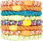 L. Erickson Grab & Go Pony - Monkey Business - 8 Pack Ponytail Holder Hair Ties - Orange Neon Mix 90s