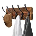 Brown Coat Rack Wall Mount Hat Rack 5 Hooks Pine Wood Plank for Clothes Hats Key