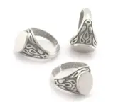 Textured Figure Signet Ring Base Adjustable Antique silver plated 6-9us 4337