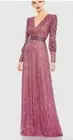 MAC DUGGAL 5720 SEQUINED WRAP OVER BISHOP SLEEVE MAUVE GOWN sz 8