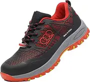 [BIAJIAZHUA] Steel Toe Work Boots Anti-Puncture Anti-Smash Anti-Colision,Outdoor Safety Shoes for Men Slip Resistant,Fashion Steel Toe Shoes for Women Comfortable Lightweight Breathable(Red,4.5)