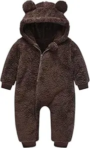[Srkrando] Newborn Baby Fleece Bear Hooded Romper Jumpsuit Snowsuit Infant Fur Coat for Girls Boys