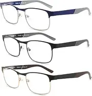 Blue Light Reading Glasses for Men Women, Lightweight Metal Rectangle Readers,Half Frame Spring Hinge Eyeglasses