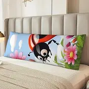 Cartoon Ladybug Flower Body Pillow Cover Ultra Soft Microfiber Pillowcases Breathable Long Pillow Case Fuzzy Bed Pillow Protector with Zipper Full Body Pillowcase 20x54 Inches