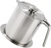 HOMOBABE Stainless Steel Oil Strainer Pot Large Capacity Grease Can Lid Oil Storage Can for Kitchen