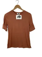 Brickyard Buffalo Womens T Shirt Top Ruffle Sleeve Burnt Orange Size Small