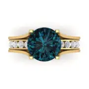 2.8 Round Cut London Blue Topaz Promise Bridal Band set Sliding 14k Yellow Gold