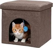 FurHaven Pet House | Footstool Ottoman Pet House for Dogs & Cats, Coconut Brown, Small