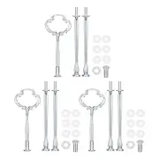 3 Set Cake Tray Stand Handle Plate Hardware Fitting, 3-Tiers Sunflower Silver
