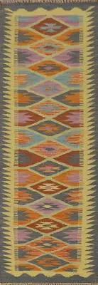 Geometric Kilim Rug Runner Wool Traditional Kelim Hallway Carpets 2x7