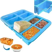 Ozwen 1-Cup Extra Large Silicone Soup Freezer Tray with Lid, Meal Prep with Souper Freezer Food Cubes Container, Baby Food Freezer and Storage Moulds for Sauce & Broth & Leftover (2-Pack, Blue)
