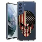 For Samsung Galaxy S20 S21 S23 S24 FE 5g TPU Case+Glass(USA Flag Skull)