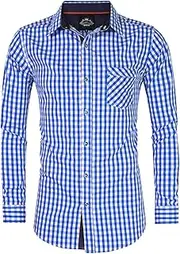 [GloryStar] Men's Casual Classics Oktoberfest costumes Turn-down Collar Long Sleeve Check Shirt