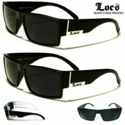Black Shiny Locs Men's Flat Top Square Frame Sunglasses With Hard Case