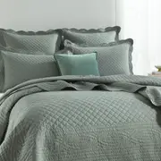 Renee Taylor Scallop Jacquard Queen/King Coverlet w/ Pillowcases Set Juniper