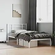Bedroom Furniture Metal Bed Frame Without Mattress with Headboard White 107x203 cm King Single