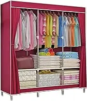 Sufeasdf Aimeryup Tea Room Wardrobe Cloth Metal 3-Hanging 3-Grid Portable Folding Partitioned Storage Organiser 129X45X167CM(Size:129X45X167CM,Color:B)