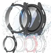 [4+4 Packs] Case for Samsung Galaxy Watch 7 44mm Screen Protector,Hard PC Cover Bumper and Waterproof Tempered Glass Protective Film for Samsung Smartwatch 7 44mm Accessoriesg