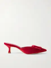 [Manolo Blahnik] Manolo Blahnik - Maysale 50 Buckled Velvet Mules - Red - IT40 IT 40 Red