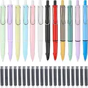 Lyfengdeam New Retractable Fountain Pen, Press Type Refillable Ink Writing Pen, One-Press Handy Design (12 Colors)