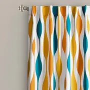 [Lush Decor] Mid Century Geo Room Darkening Window Curtain Panel Pair, 84 in x 52, Turquoise & Orange