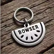 Personalized Pet ID Tag Watermelon Shape Dog Tag, Custom Name Hand Stamped